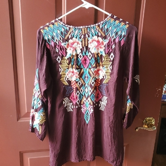 Johnny Was Purple Embellished Graphic Tunic - Picture 10 of 12